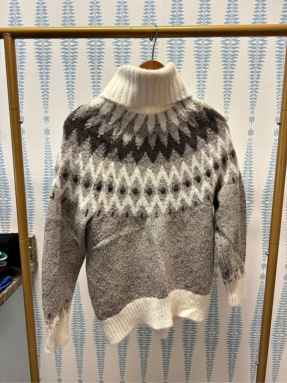 Reiss Amy Fair Isle Roll-Neck Jumper Gray & White XS